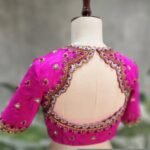 Pink Hand Embroidered Silk Blouse: Zardosi Saree Crop Top