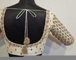 Hand Embroidered Zardosi Silk Blouse: Cream Maggam Work, Elbow Sleeves