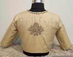 Hand Embroidered Silk Saree Blouse: Beige Zardosi Maggam Blouse