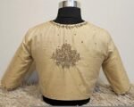 Hand Embroidered Silk Saree Blouse: Beige Zardosi Maggam Blouse