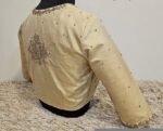 Hand Embroidered Silk Saree Blouse: Beige Zardosi Maggam Blouse
