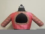 Peach Silk Hand Embroidered Blouse: Zardosi Sari Crop Top
