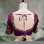 Hand Embroidered Silk Saree Blouse: Magenta Pink Zardosi Maggam Work