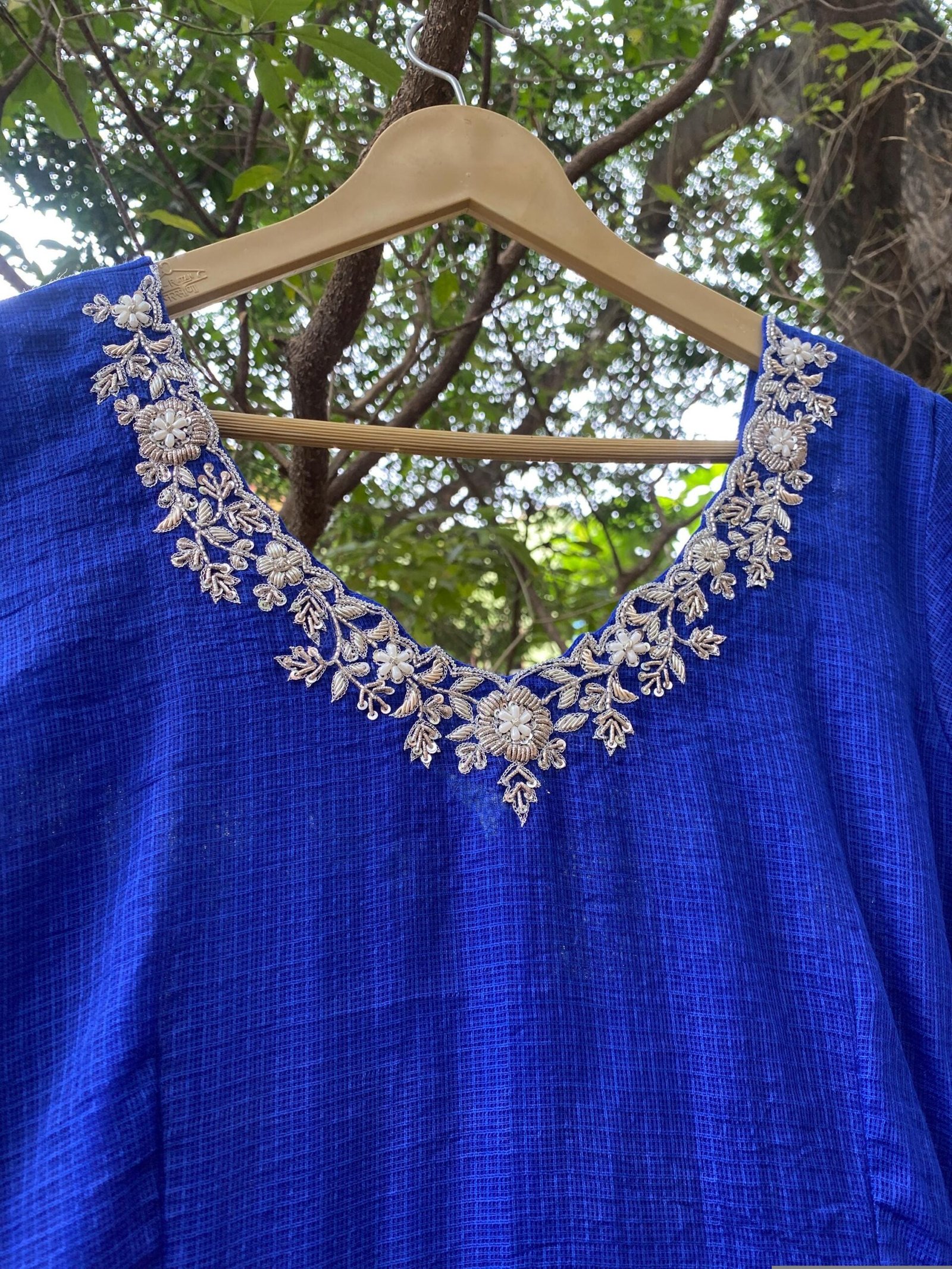 Hand Embroidered Kota Cotton Anarkali Dress: Royal Blue Indian Dress, cotton kurta,cotton kots kurta,handwork dress,summer dress,handwork dr