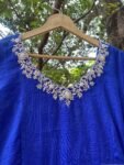 Hand Embroidered Kota Cotton Anarkali Dress: Royal Blue Indian Dress