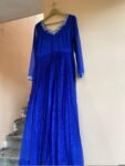 Hand Embroidered Kota Cotton Anarkali Dress: Royal Blue Indian Dress