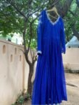 Hand Embroidered Kota Cotton Anarkali Dress: Royal Blue Indian Dress