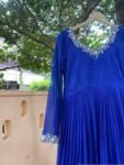 Hand Embroidered Kota Cotton Anarkali Dress: Royal Blue Indian Dress