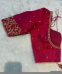 Hand Embroidered Red Silk Blouse: Zardosi Maggam Work, Elbow Sleeves