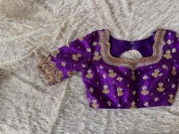 Purple Silk Bridal Blouse: Heavy Zardosi Hand Embroidery, Elbow Sleeves