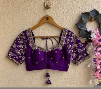 Purple Zardosi Bridal Blouse: Hand Embroidered Silk Maggam Work