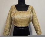 Hand Embroidered Pure Silk Saree Blouse: Golden Zardosi Tissue, Full Sleeve