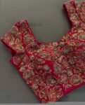 Red Zardosi Embroidered Silk Blouse: Hand-stitched Maggam Saree Crop Top