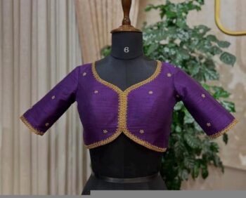 Purple Silk Hand Embroidered Saree Blouse: Zardosi Maggam Work, plus size blouses,handwork blouse,purple maggam blouse,Mix and match blouse