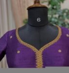 Purple Silk Hand Embroidered Saree Blouse: Zardosi Maggam Work, plus size blouses,handwork blouse,purple maggam blouse,Mix and match blouse