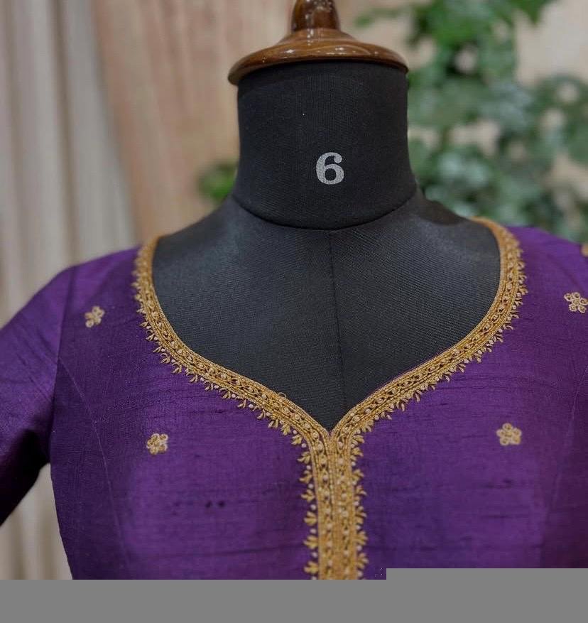 Purple Silk Hand Embroidered Saree Blouse: Zardosi Maggam Work, plus size blouses,handwork blouse,purple maggam blouse,Mix and match blouse