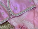Hand Embroidered Zardosi Silk Blouse: Light Pink Maggam Work
