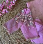 Hand Embroidered Zardosi Silk Blouse: Light Pink Maggam Work