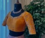 Hand Embroidered Zardosi Silk Blouse: Orange Saree Top