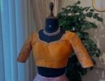 Hand Embroidered Zardosi Silk Blouse: Orange Saree Top