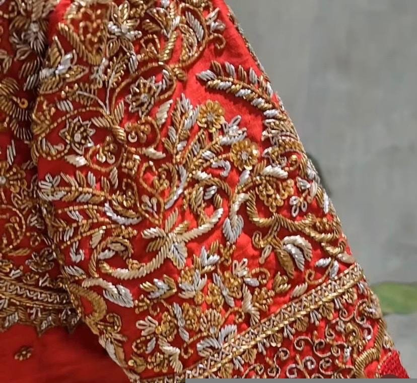 Red Silk Bridal Blouse: Hand Embroidered Zardosi Wedding Crop Top, bridal saree blouse,handwork blouse,bridal wedding blouse,Indian blouses