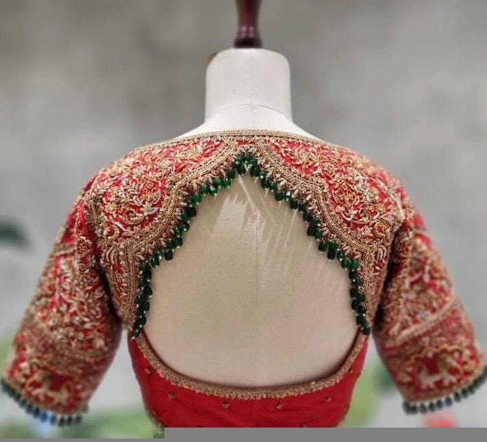 Red Silk Bridal Blouse: Hand Embroidered Zardosi Wedding Crop Top, bridal saree blouse,handwork blouse,bridal wedding blouse,Indian blouses