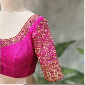 Hand Embroidered Silk Bridal Blouse: Pink Zardosi Wedding Crop Top