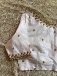 Hand Embroidered Zardosi Silk Blouse: Cream Saree Top, V-Neck