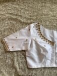 Hand Embroidered Zardosi Silk Blouse: Cream Saree Top, V-Neck