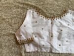 Hand Embroidered Zardosi Silk Blouse: Cream Saree Top, V-Neck
