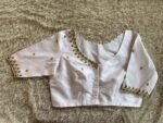 Hand Embroidered Zardosi Silk Blouse: Cream Saree Top, V-Neck