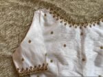 Hand Embroidered Zardosi Silk Blouse: Cream Saree Top, V-Neck