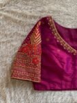 Pink Raw Silk Zardosi Blouse: Hand Embroidered Maggam Work