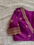 Hand Embroidered Plum Silk Blouse: Zardosi Saree Blouse, Elbow Sleeves