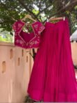 Pink Embroidered Lehenga Choli Set: Silk Crop Top Skirt, Wedding Party Wear,Lehenga crop top set,blue lehenga,party wear lehenga,Indian outf