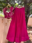 Pink Embroidered Lehenga Choli Set: Silk Crop Top Skirt, Wedding Party Wear,Lehenga crop top set,blue lehenga,party wear lehenga,Indian outf