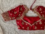 Red Silk Bridal Blouse: Heavy Zardosi Hand Embroidery, Elbow Sleeves