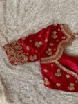 Red Silk Bridal Blouse: Heavy Zardosi Hand Embroidery, Elbow Sleeves
