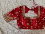 Red Silk Bridal Blouse: Heavy Zardosi Hand Embroidery, Elbow Sleeves