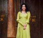 Hand Embroidered Pista Green Chanderi Silk Anarkali Suit with Kota Dupatta