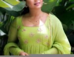 Hand Embroidered Pista Green Chanderi Silk Anarkali Suit with Kota Dupatta