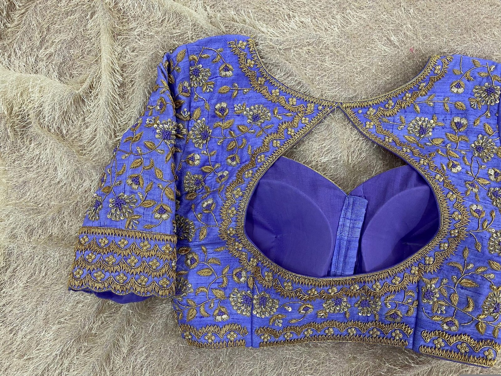 Lavender Silk Bridal Blouse: Hand Embroidered Zardosi Maggam Work