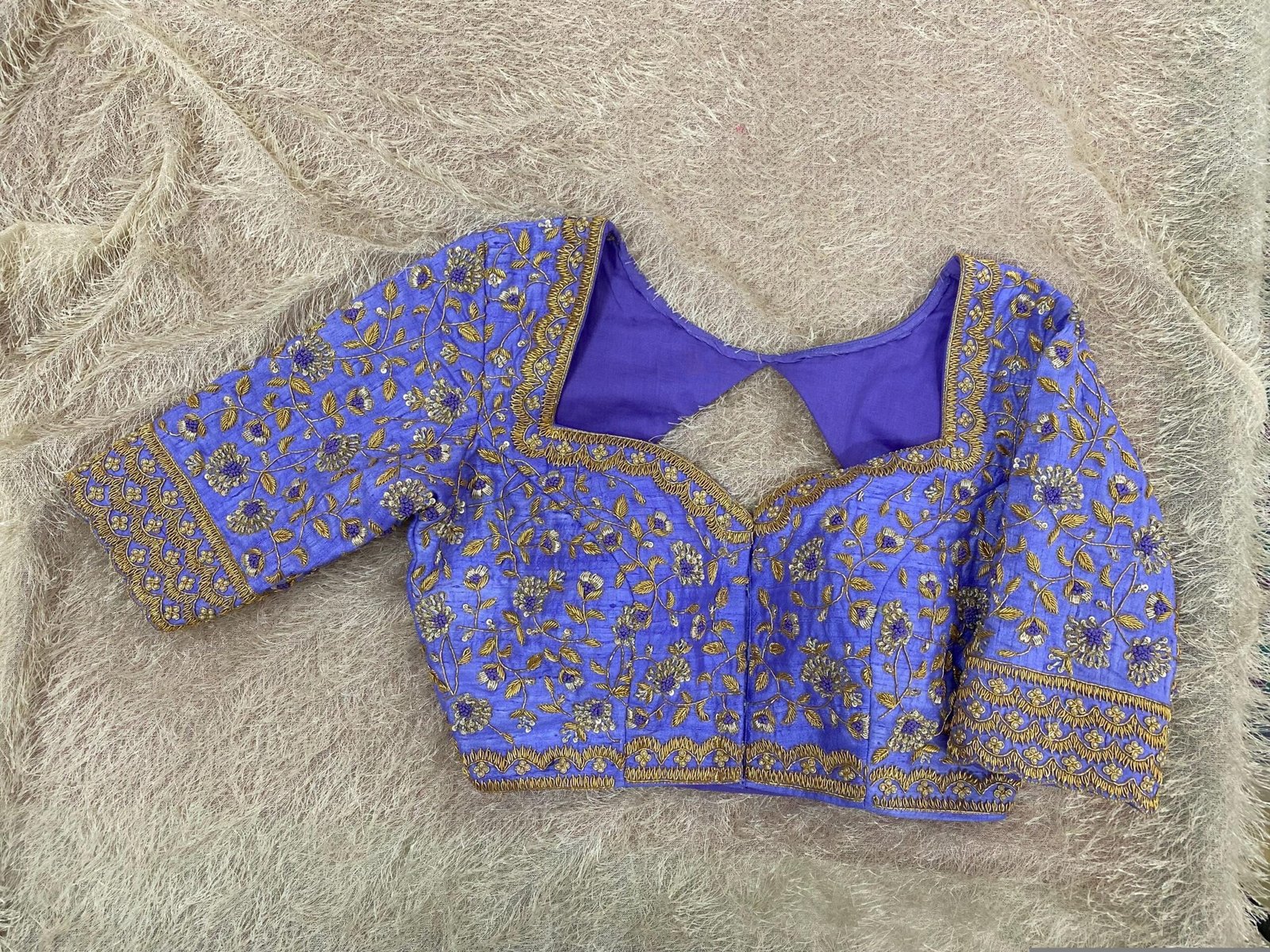Lavender Silk Bridal Blouse: Hand Embroidered Zardosi Maggam Work