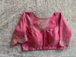 Hand Embroidered Silk Zardosi Blouse: Pink Maggam Work, Elbow Sleeves