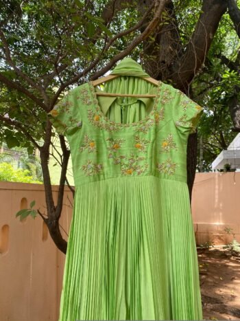 Hand Embroidered Green Silk Anarkali Suit with Dupatta/pista green dress/green anarkali/handwork anarkali/light green dress/hand work dress