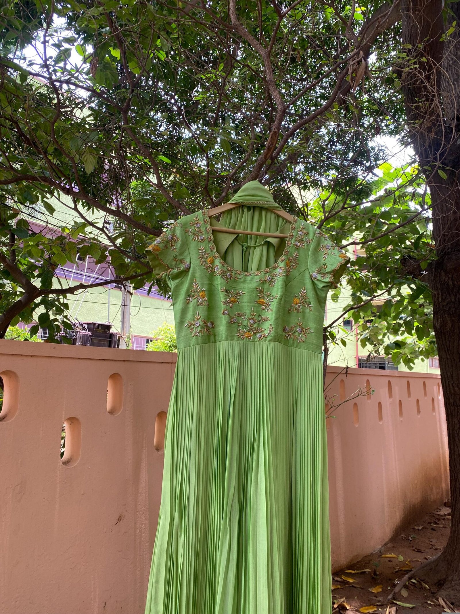 Hand Embroidered Green Silk Anarkali Suit with Dupatta/pista green dress/green anarkali/handwork anarkali/light green dress/hand work dress