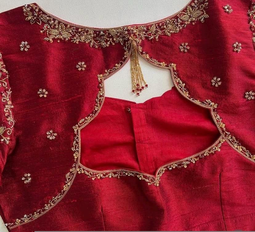 Hand Embroidered Zardosi Silk Blouse: Red Bridal Wedding Top