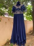 Navy Blue Zardosi Anarkali Suit: Hand Embroidered Raw Silk Indian Dress