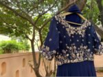 Navy Blue Zardosi Anarkali Suit: Hand Embroidered Raw Silk Indian Dress