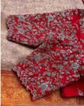 Red Silk Hand Embroidered Saree Blouse: Zardosi Maggam Work